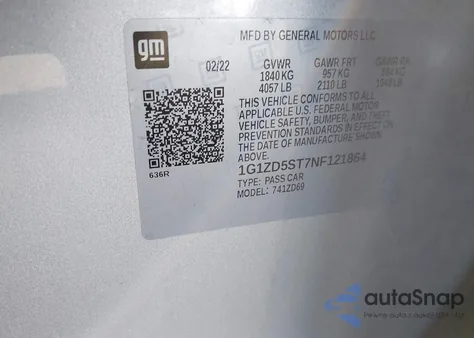 2022 Chevrolet Malibu Fwd Lt from USA, damaged, VIN 1G1ZD5ST7NF121864